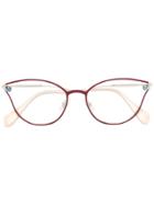 Miu Miu Eyewear Pearl-embellished Cat-eye Glasses - Red