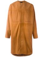 Qasimi Concealed Fastening Collarless Coat - Brown