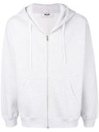 Msgm Embroidered Logo Zipped Hoodie - Grey