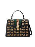 Gucci Sylvie Animal Studs Leather Top Handle - Black