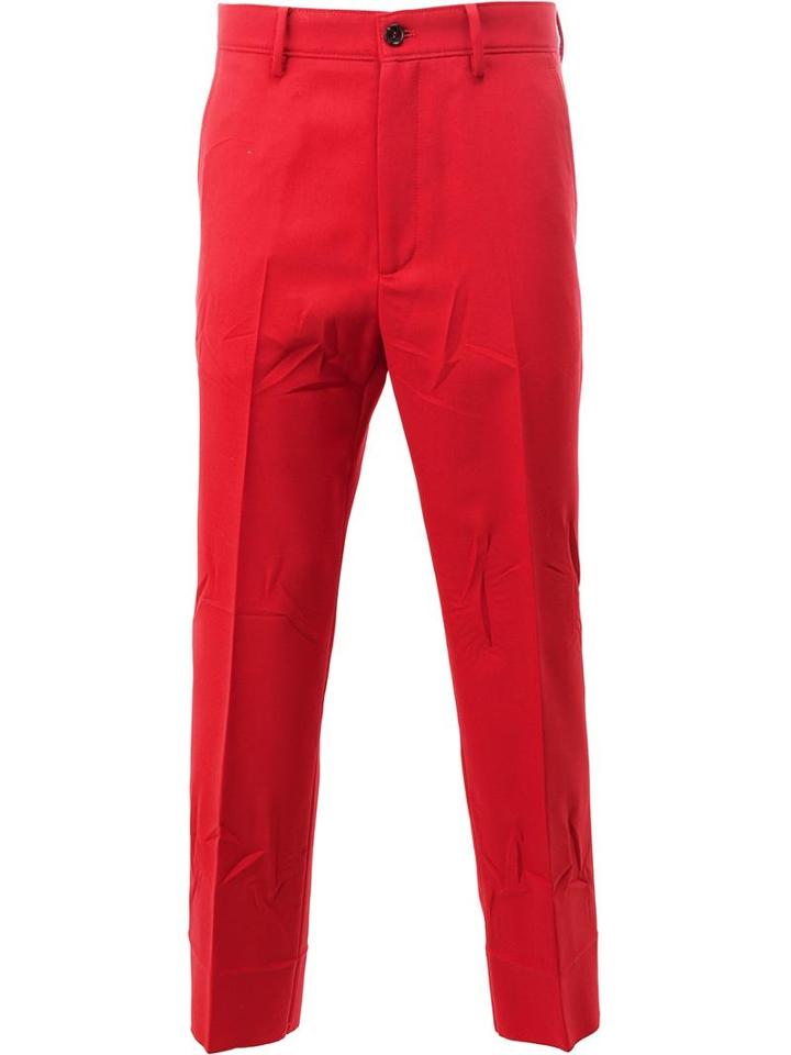 Gucci Cropped Tailored Trousers, Men's, Size: 50, Red, Mohair/wool