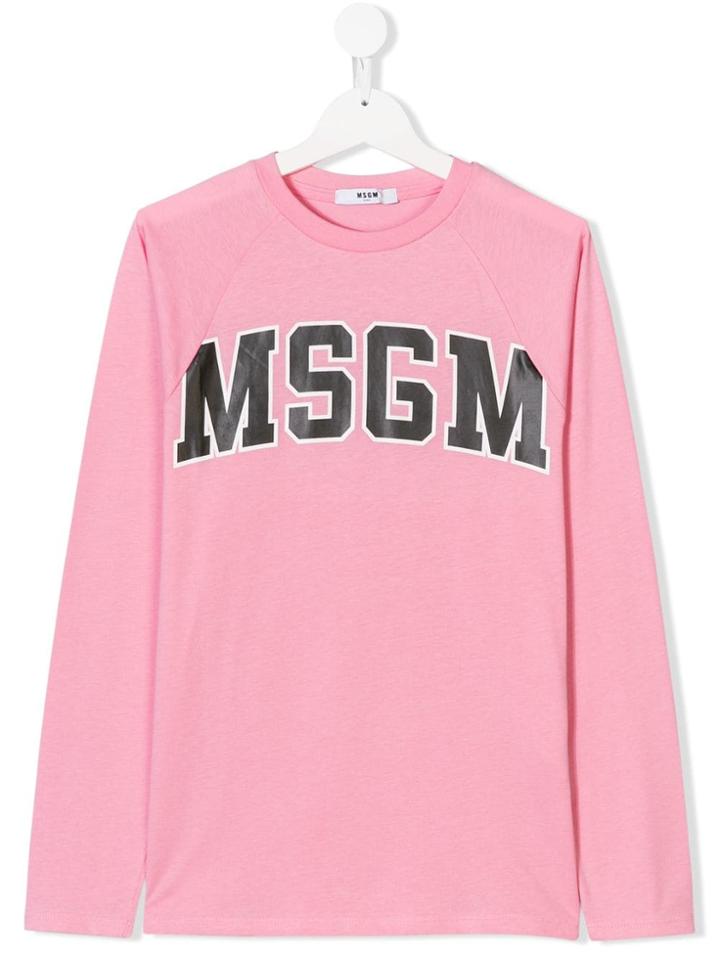 Msgm Kids Teen Logo Print Baseball Top - Pink & Purple