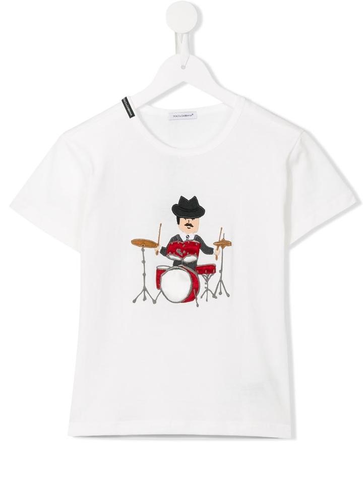 Dolce & Gabbana Kids Sicilian Drummer Patch T-shirt, Boy's, Size: 12 Yrs, White