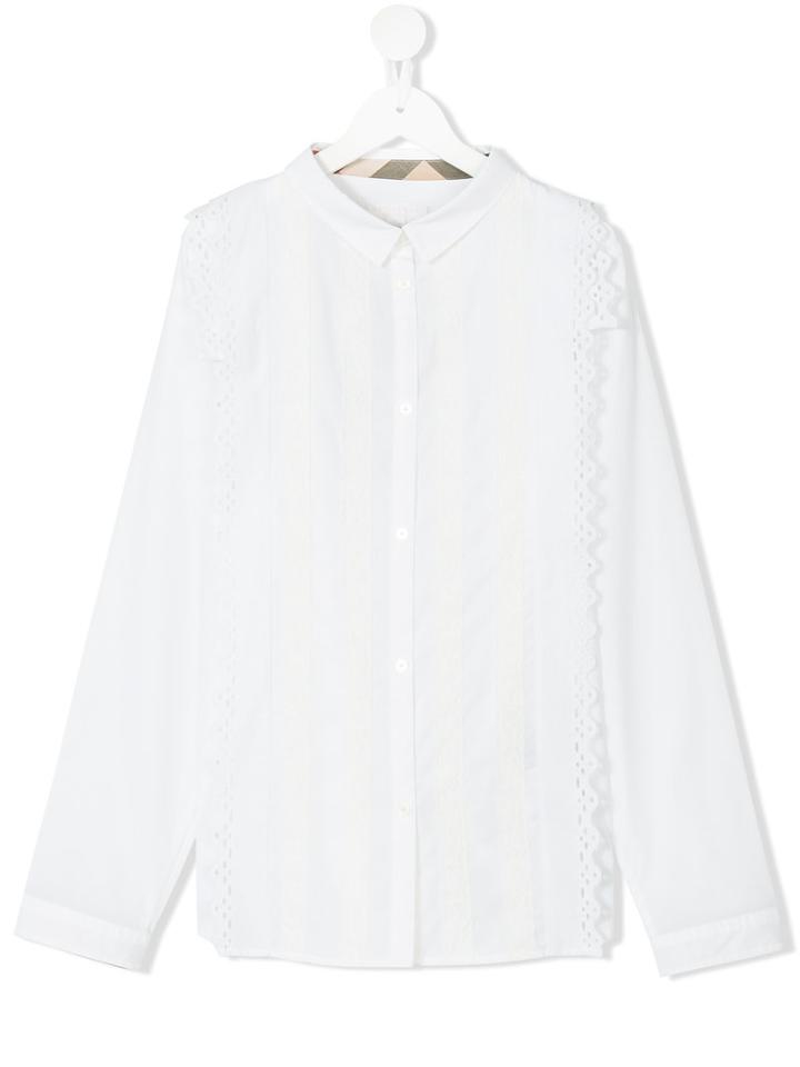 Burberry Kids - Scallop Trim Pleated Front Shirt - Kids - Cotton/spandex/elastane - 14 Yrs, White