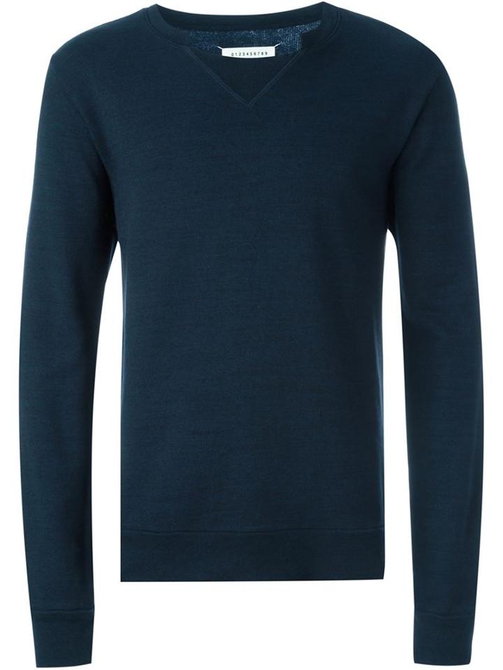 Maison Margiela Notched Neck Sweatshirt, Men's, Size: 48, Blue, Cotton