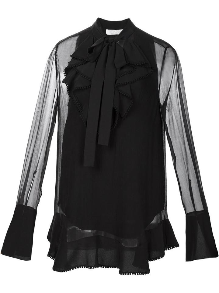 Chloé Sheer Sleeve Top, Women's, Size: 40, Black, Silk