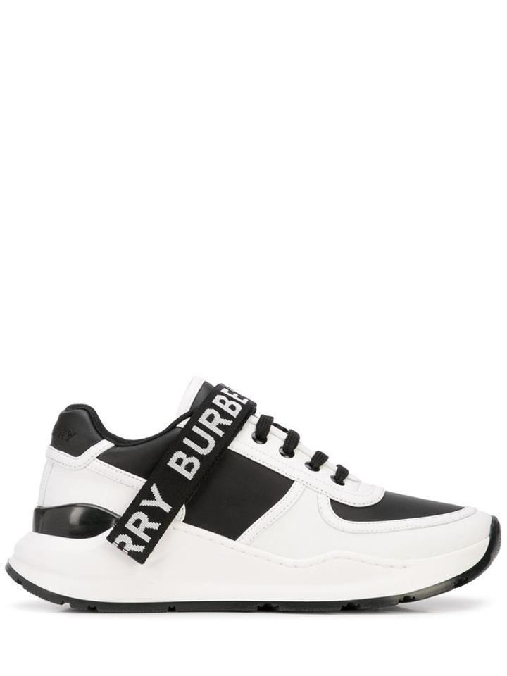 Burberry Logo Detail Leather And Nylon Sneakers - White
