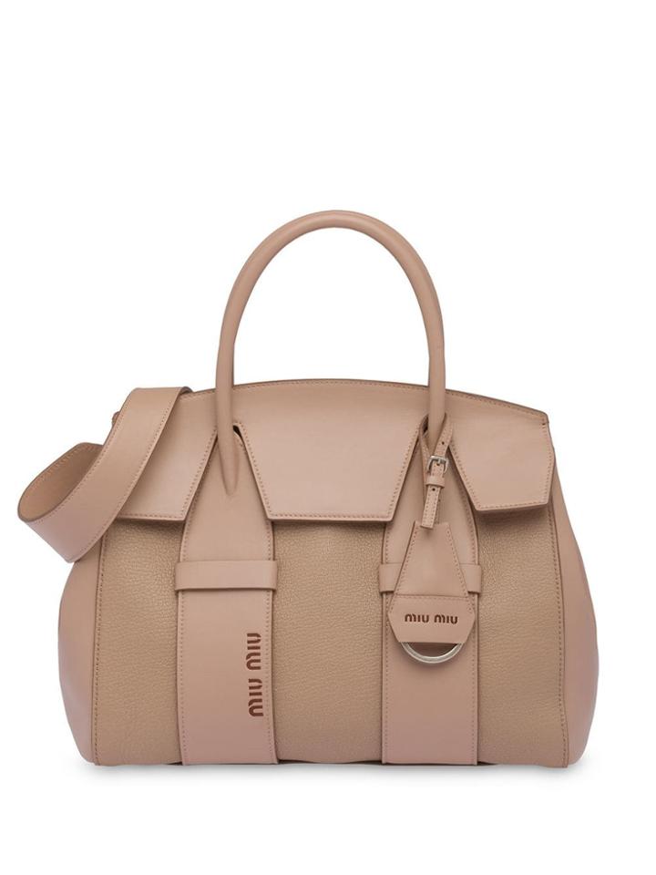 Miu Miu Madras And Leather Handbag - Neutrals