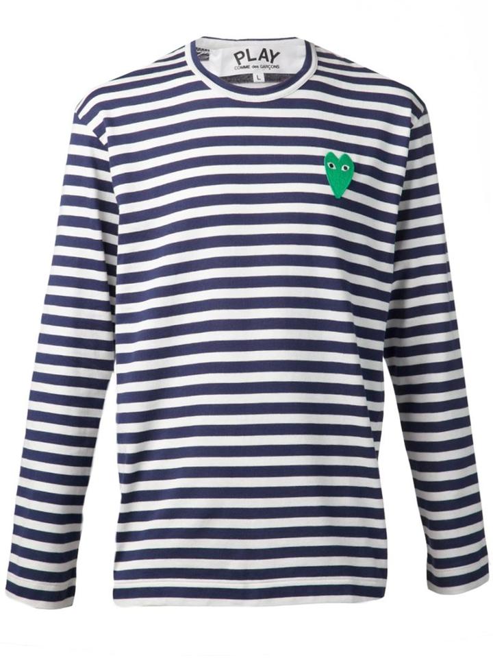 Comme Des Garçons Play Embroidered Heart Striped T-shirt, Men's, Size: S, Blue, Cotton