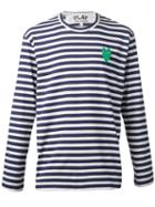 Comme Des Garçons Play Embroidered Heart Striped T-shirt, Men's, Size: S, Blue, Cotton
