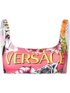 Versace Floral Logo Print Bikini Top - Pink