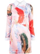 Patbo Brushstroke Collared Mini Dress - Pink & Purple