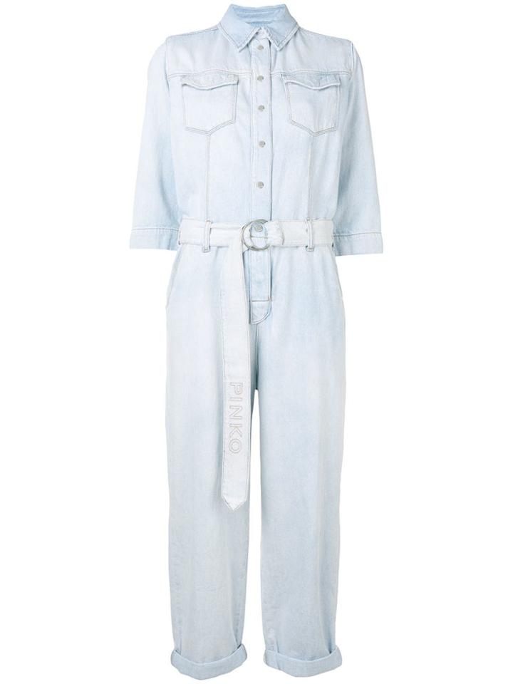 Pinko Belted Denim Jumpsuit - Blue
