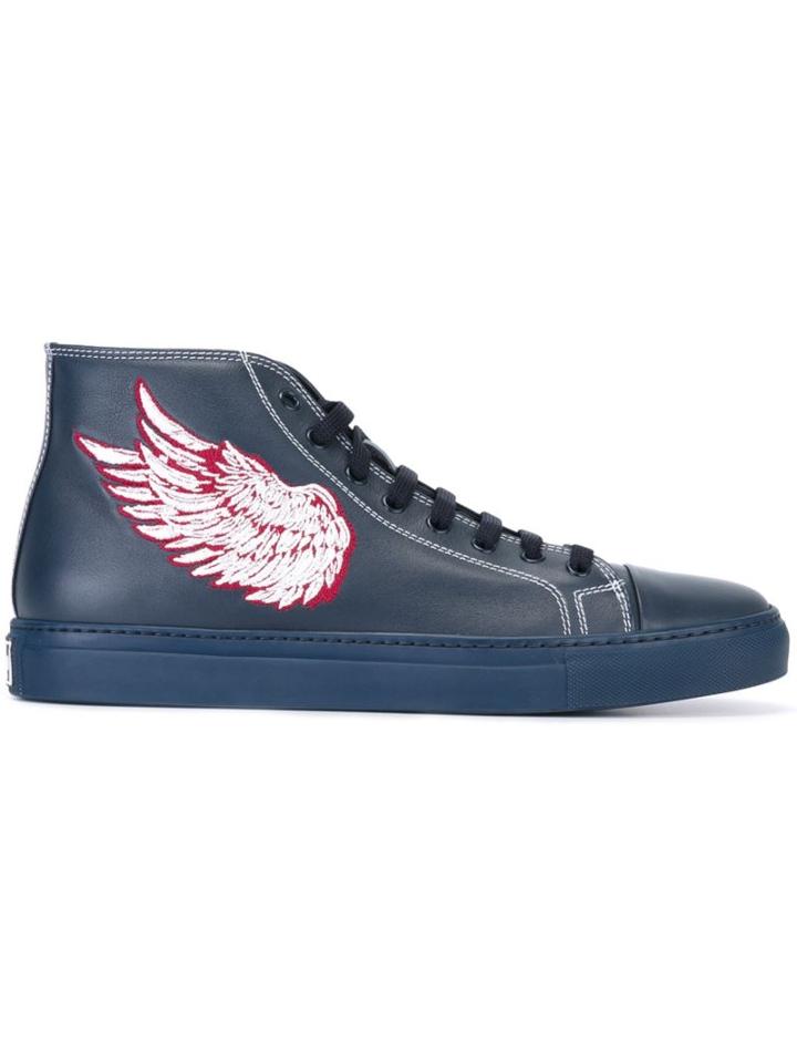 Roberto Cavalli Embroidered Pegasus Hi-tops, Men's, Size: 44, Blue, Leather/calf Leather/rubber