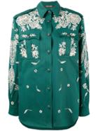 Roberto Cavalli - Floral Embroidery Shirt - Women - Cotton/spandex/elastane - 38, Green, Cotton/spandex/elastane