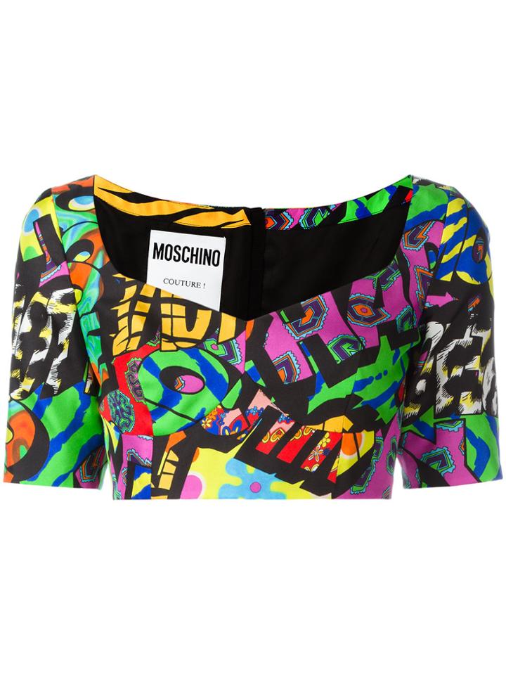 Moschino Logo Print Cropped Top - Black
