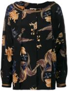 Versace Pre-owned 1980's Box Pleat Floral Blouse - Black