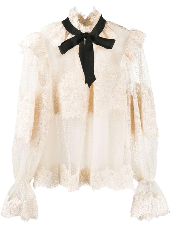 Zimmermann Ruffled Lace Insert Blouse - Neutrals