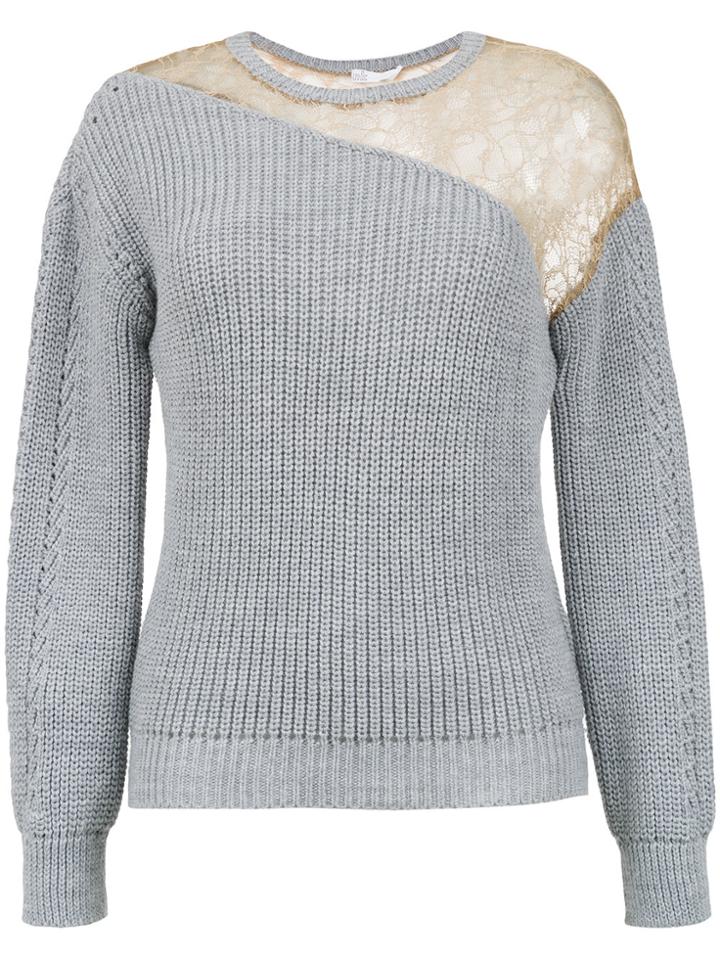 Nk Lace Detail Knit Blouse - Grey