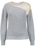 Nk Lace Detail Knit Blouse - Grey
