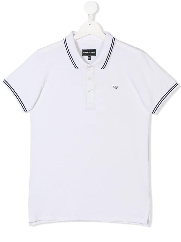 Emporio Armani Kids Teen Logo Striped Trim Polo Shirt - White