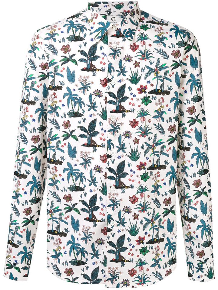 Ps By Paul Smith Floral Print Shirt, Men's, Size: Small, White, Cotton