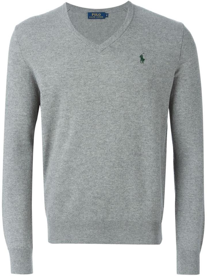Polo Ralph Lauren V-neck Sweater, Men's, Size: Xl, Grey, Merino