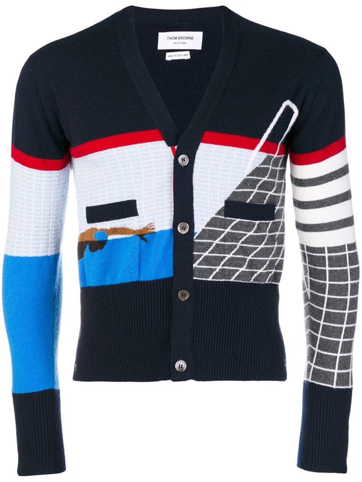 Thom Browne 4-bar Poolside Intarsia Cardigan - Blue