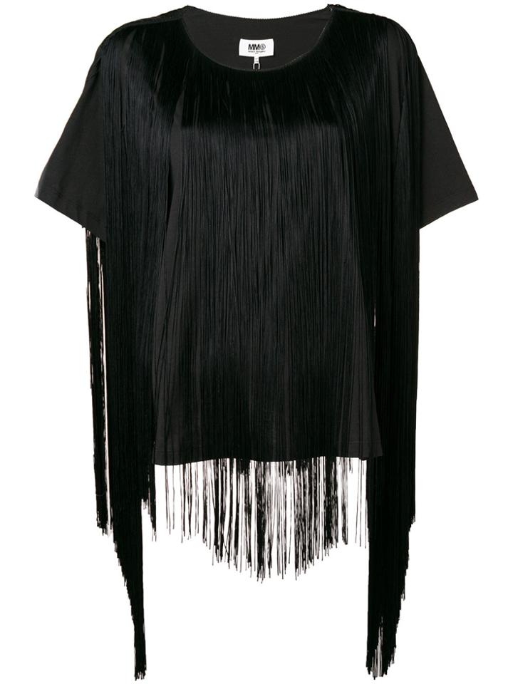 Mm6 Maison Margiela Fringed Short-sleeve Blouse - Black