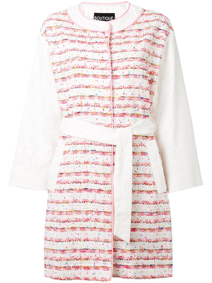 Boutique Moschino Belted Bouclé Coat, Women's, Size: 44, White, Cotton/polyamide
