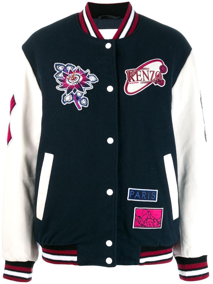 Kenzo Patch Detailed Bomber Jacket - Blue