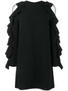 Valentino Mini Dress With Ruffle Sleeves, Women's, Size: 46, Black, Silk/cotton/spandex/elastane