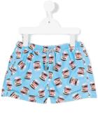 Mc2 Saint Barth Kids - Nutella Print Swim Shorts - Kids - Polyamide/polyester/spandex/elastane - 4 Yrs, Toddler Boy's, Blue