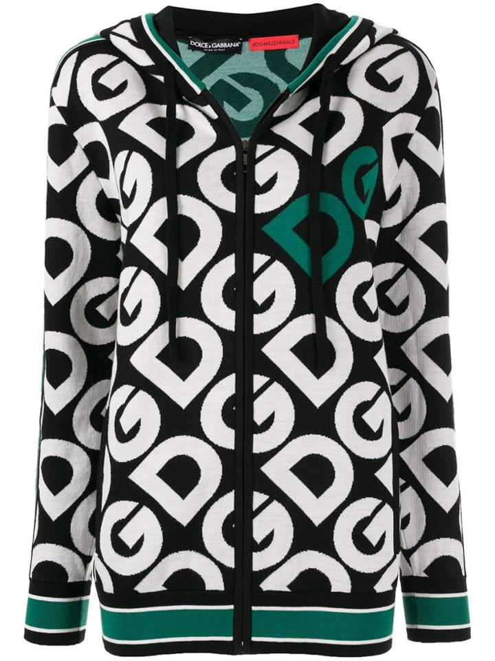 Dolce & Gabbana Logo Knitted Zip-up Hoodie - Green