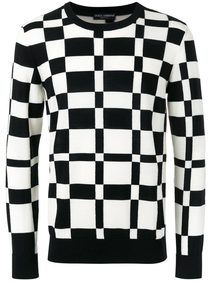 Dolce & Gabbana Graphic Knit Sweater, Men's, Size: 48, Black, Virgin Wool