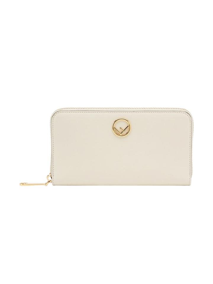 Fendi Zip Around Leather Wallet - White