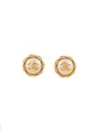 Chanel Vintage Edge Design Round Pearl Earrings - Gold