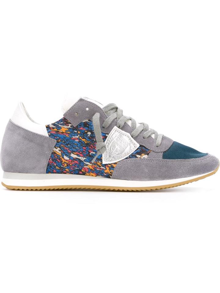 Philippe Model Panelled Low-top Sneakers, Men's, Size: 43, Blue, Suede/nylon/polyamide/rubber