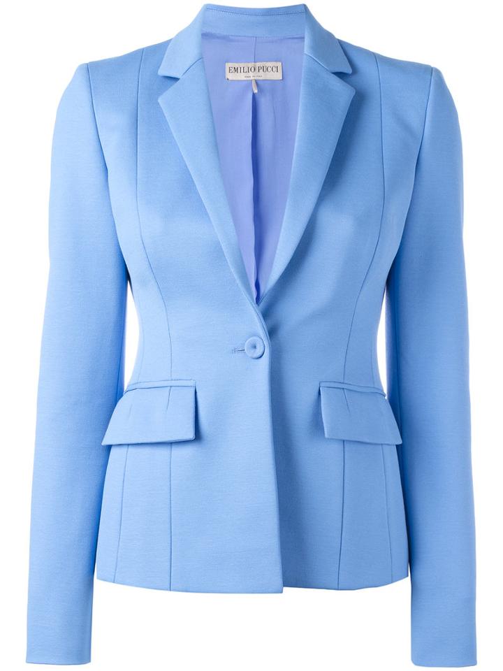 Emilio Pucci Classic Blazer, Women's, Size: 40, Blue, Cotton/linen/flax/nylon/silk