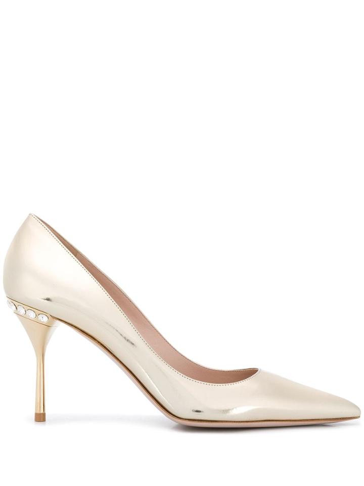 Miu Miu Rhinestone Stiletto Heel Pumps - Gold