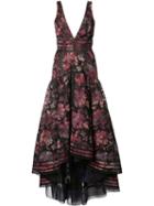 Marchesa Notte Floral Print Cascading Dress, Women's, Size: 6, Pink/purple, Polyester