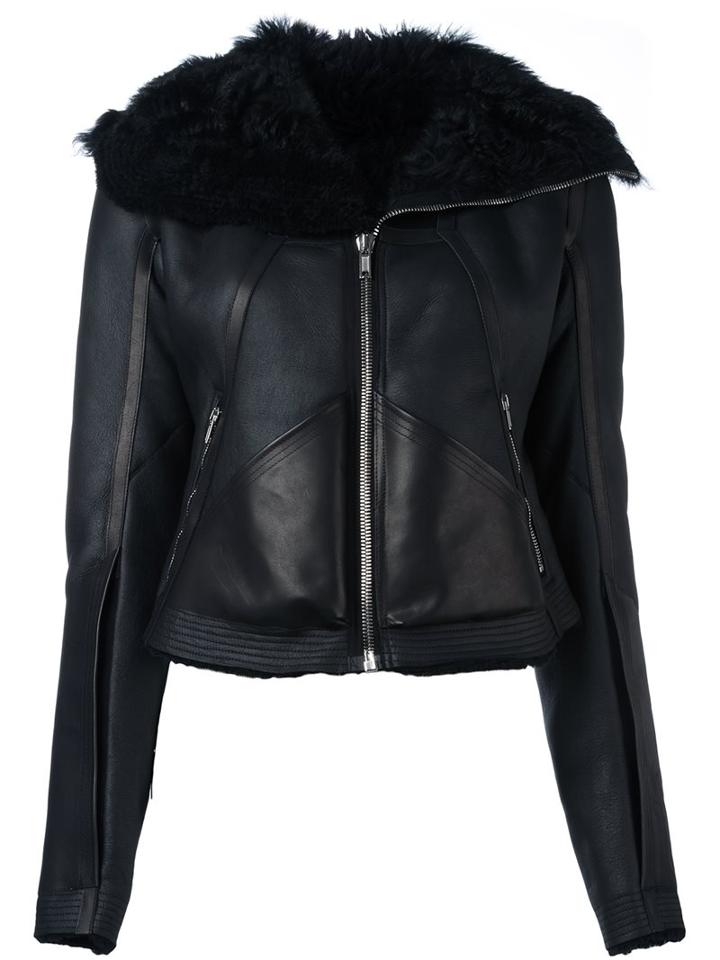 Rick Owens Panelled Jacket, Women's, Size: 42, Black, Cotton/calf Leather/sheep Skin/shearling