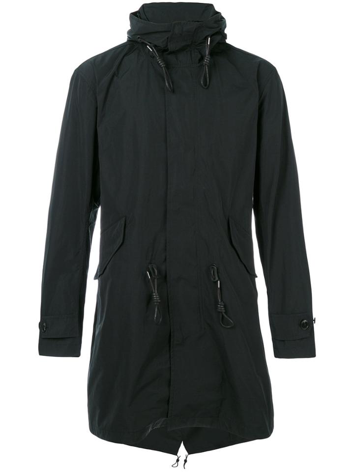 Closed Drawstring Waist Hooded Coat - Black