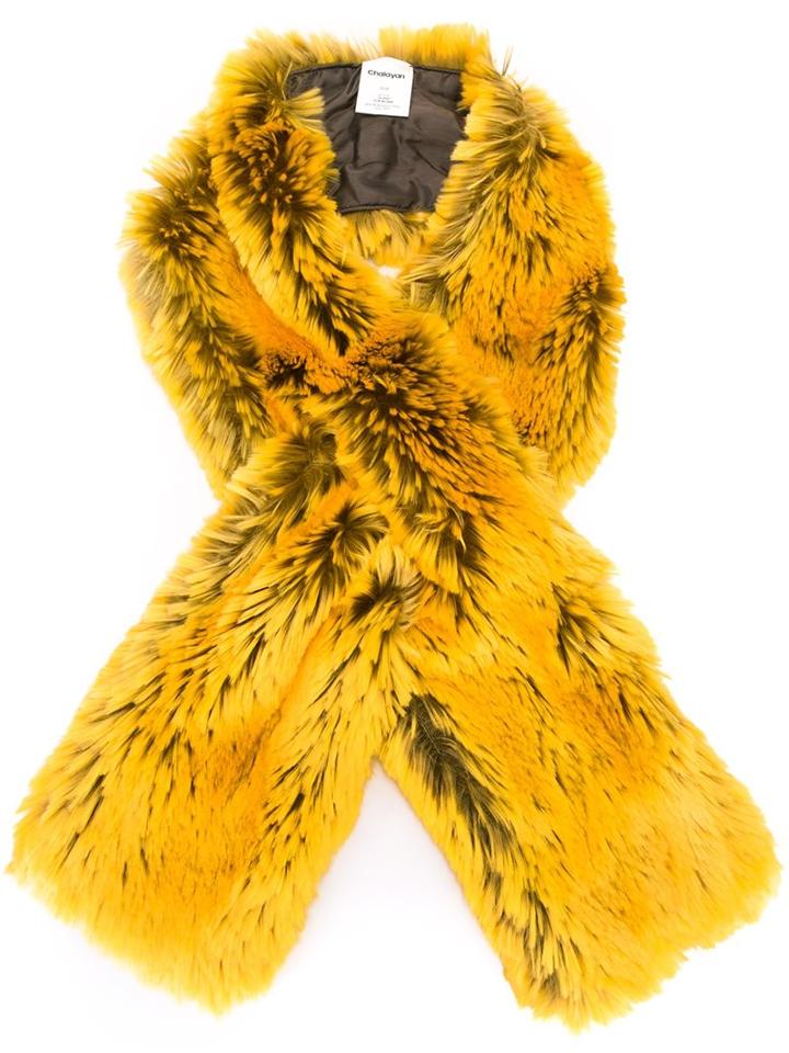 Chalayan Faux Fur Scarf, Women's, Yellow/orange, Acrylic/polyester/cupro