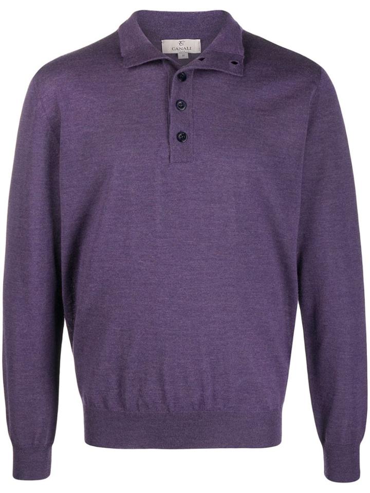 Canali Buttoned Neck Jumper - Purple