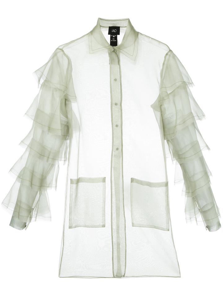 Lalo - Ruffle Sleeve Blouse - Women - Silk - S, Green, Silk