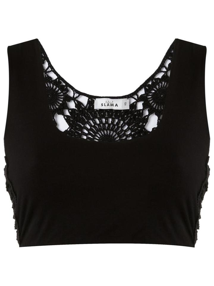 Amir Slama Crochet Top, Women's, Size: Medium, Black, Elastodiene