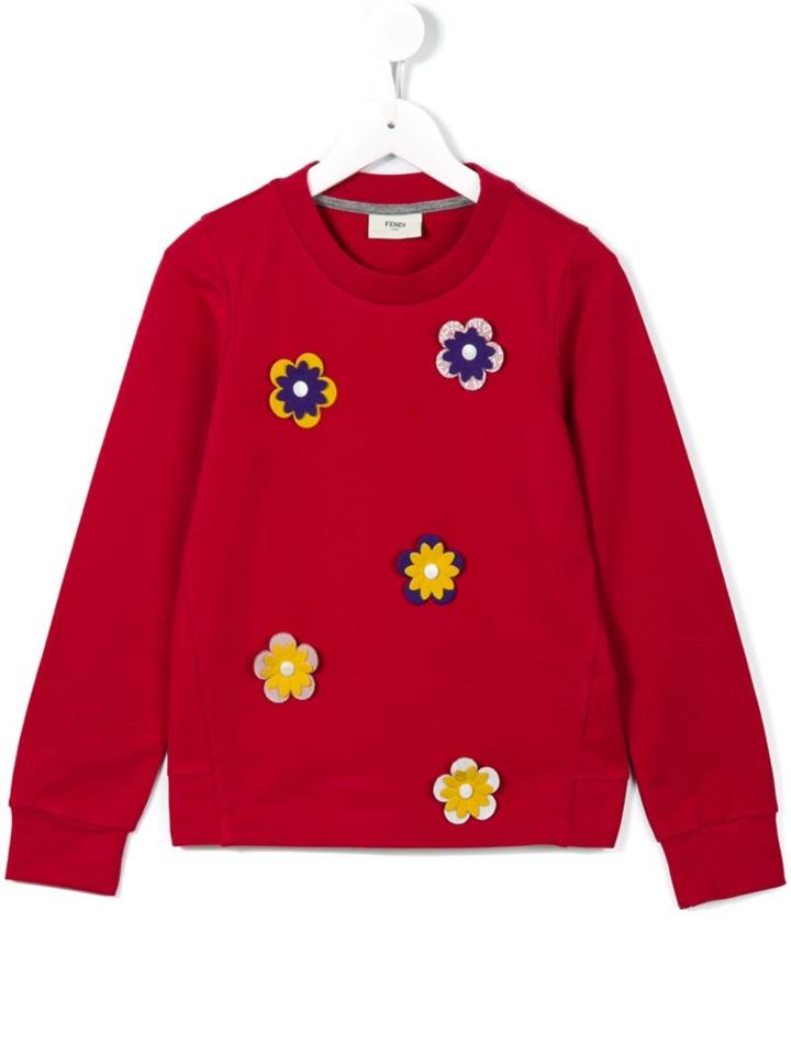 Fendi Kids Flower Embellished Sweatshirt, Girl's, Size: 8 Yrs, Red