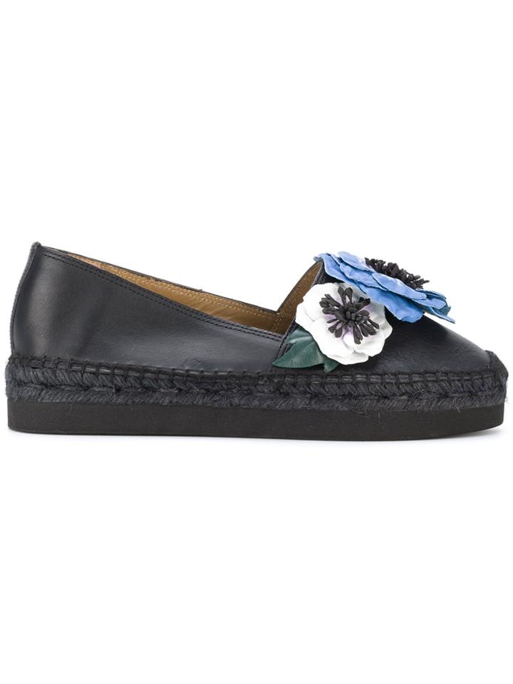 Sonia Rykiel Floral Appliqué Espadrilles - Black