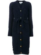 Thom Browne Long Cable Knit V-neck Cardigan Coat - Blue
